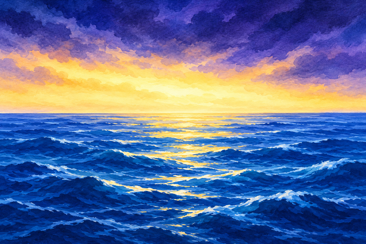 Warm light spreading across dark waters, before the sun was made.