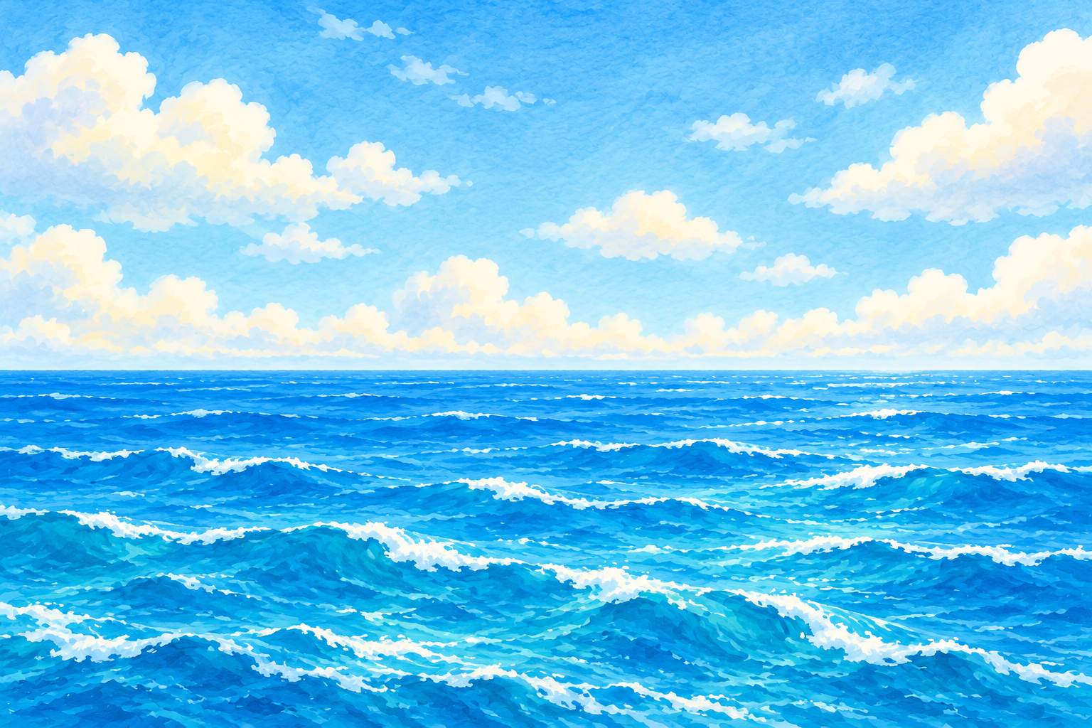 An open blue sky and soft clouds above the sea.